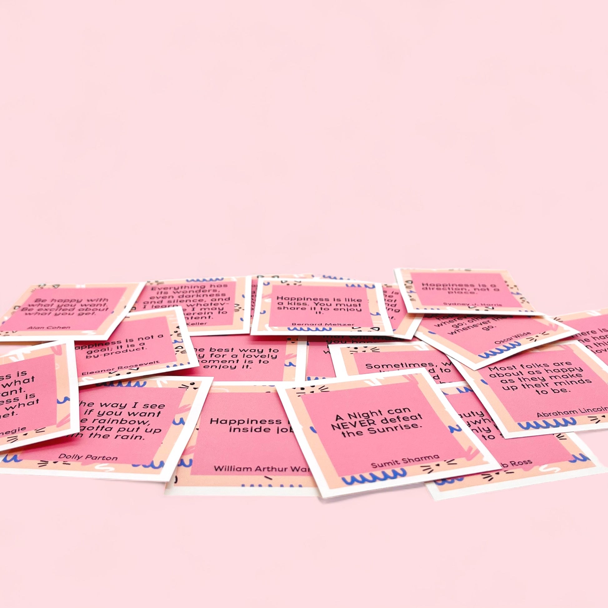 Dabble Doll happy jar gift box featuring multiple pink inspirational quote cards on a light pink background