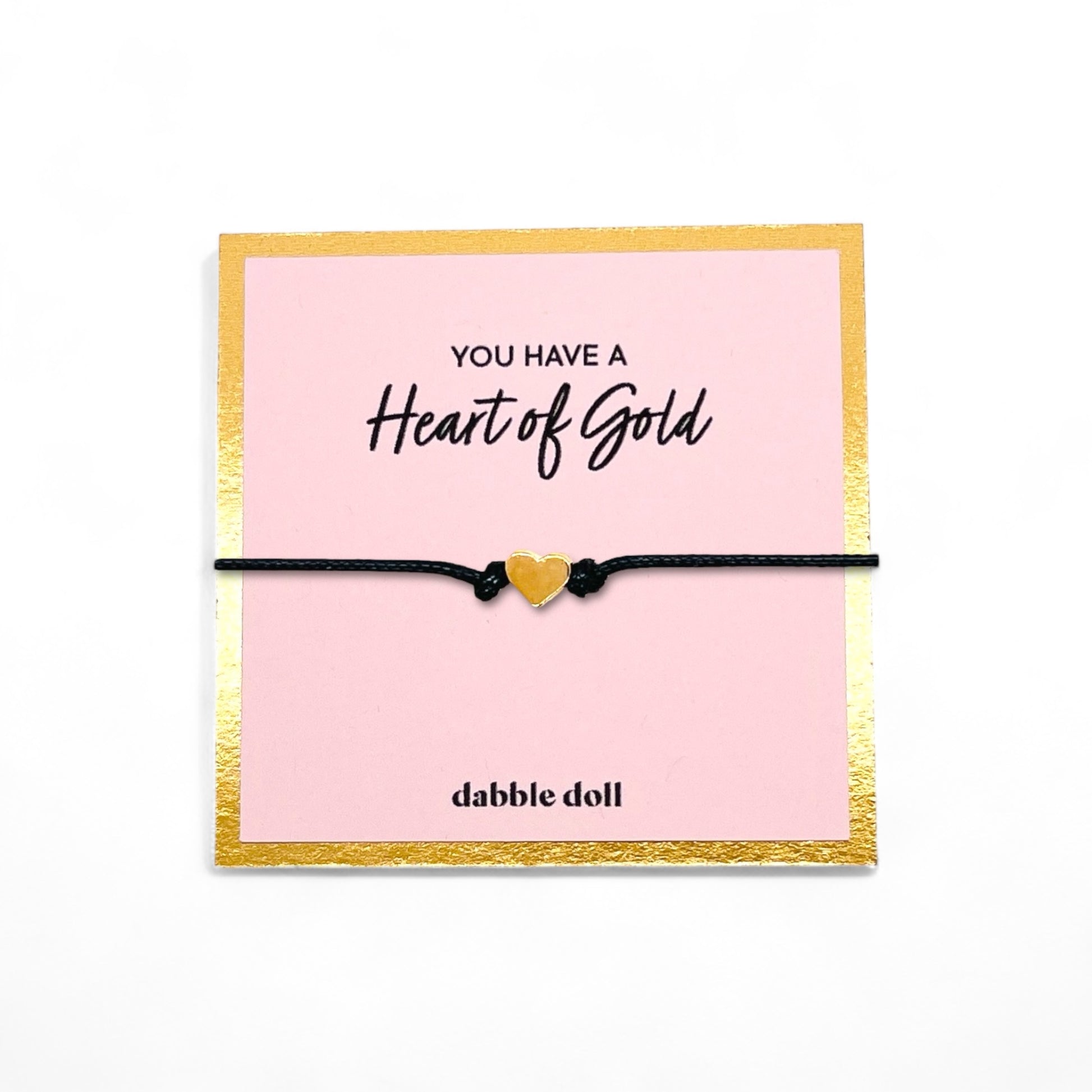 Heart bracelet in vibrant yellow on a black cord, ideal gift for girls and women from Dabble Doll