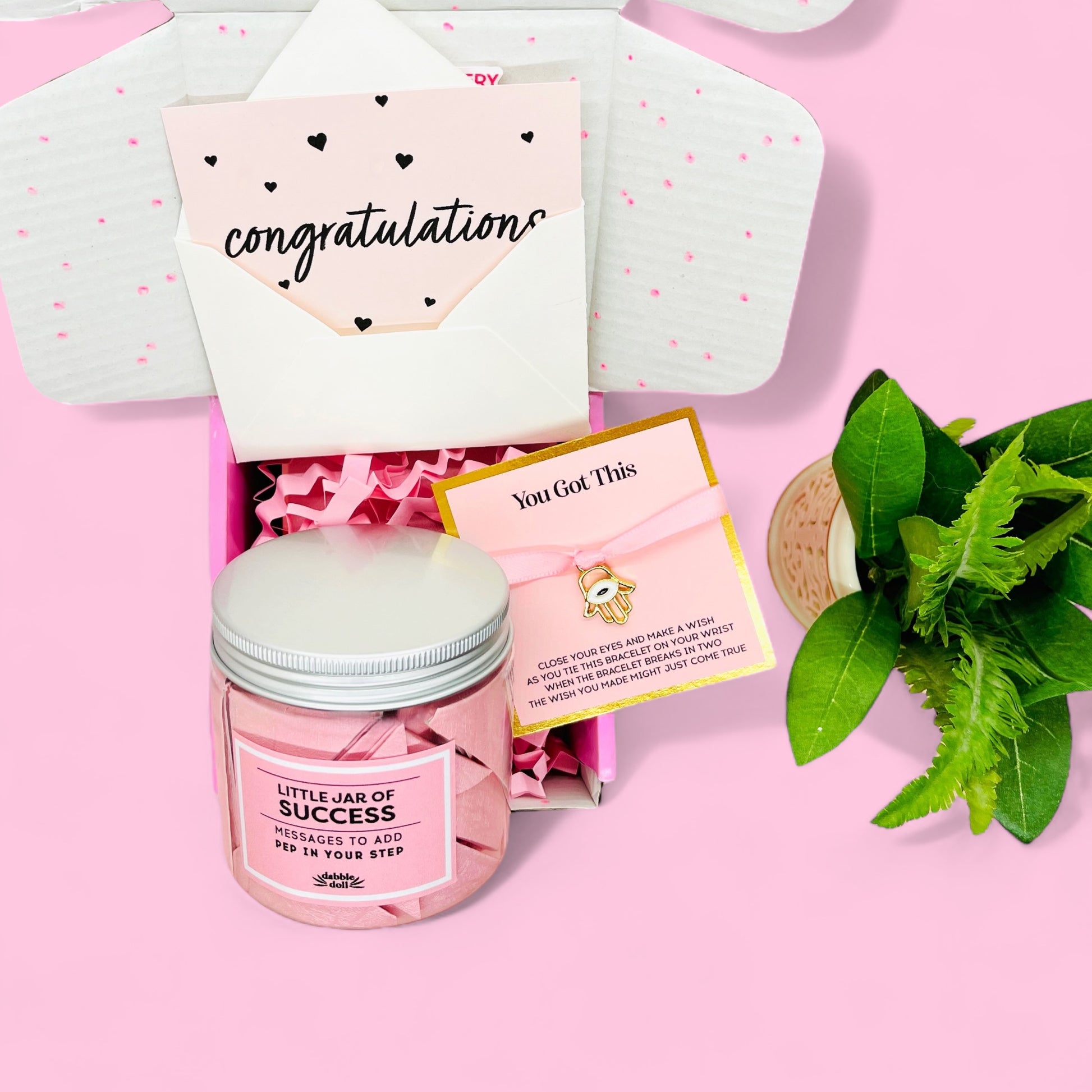 Pink Little Jar of Success with Messages for Girls and Women in a Congratulations Gift Box