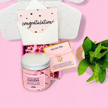 Pink Little Jar of Success with Messages for Girls and Women in a Congratulations Gift Box