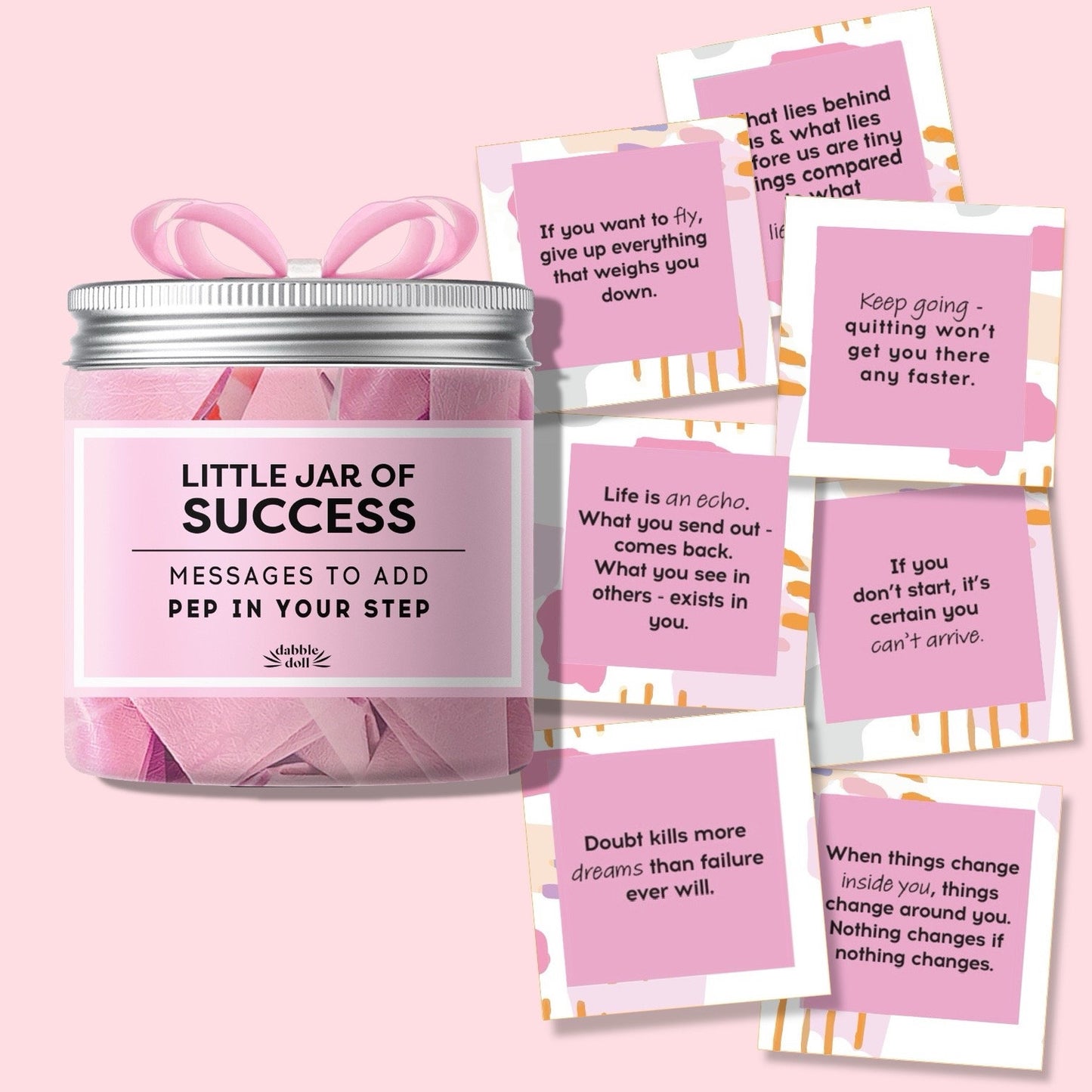 Pink Dabble Doll Little Jar of Success with motivational messages for girls and women