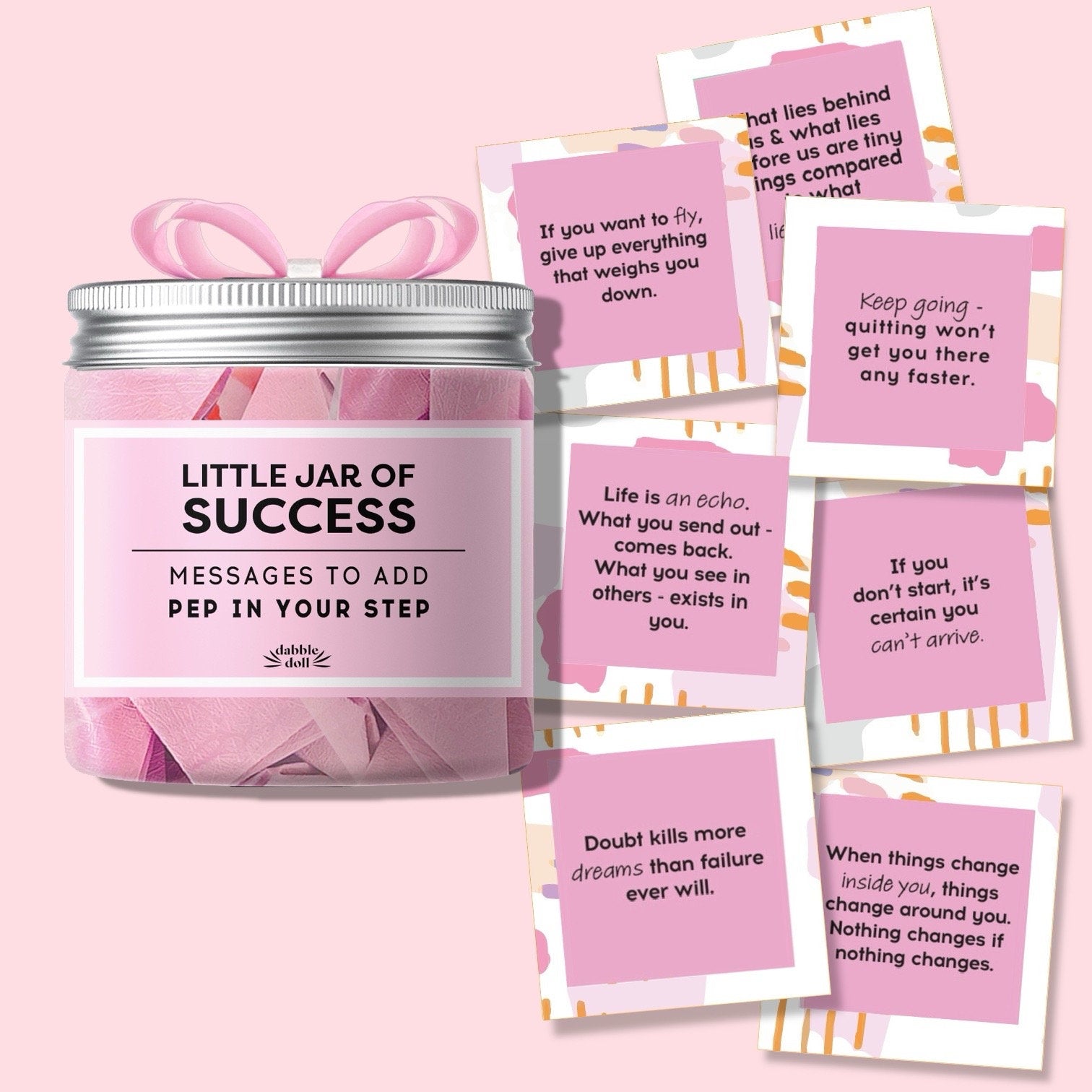 Pink Dabble Doll Little Jar of Success with motivational messages for girls and women