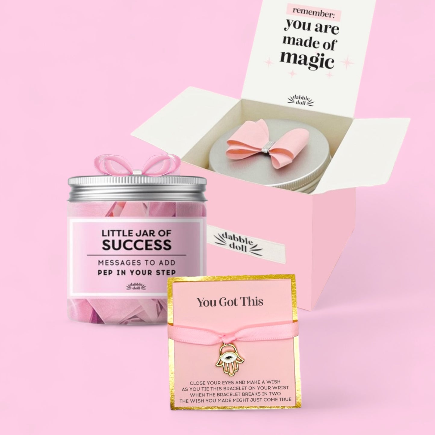 Pink Little Jar of Success by Dabble Doll with inspirational messages for girls and women