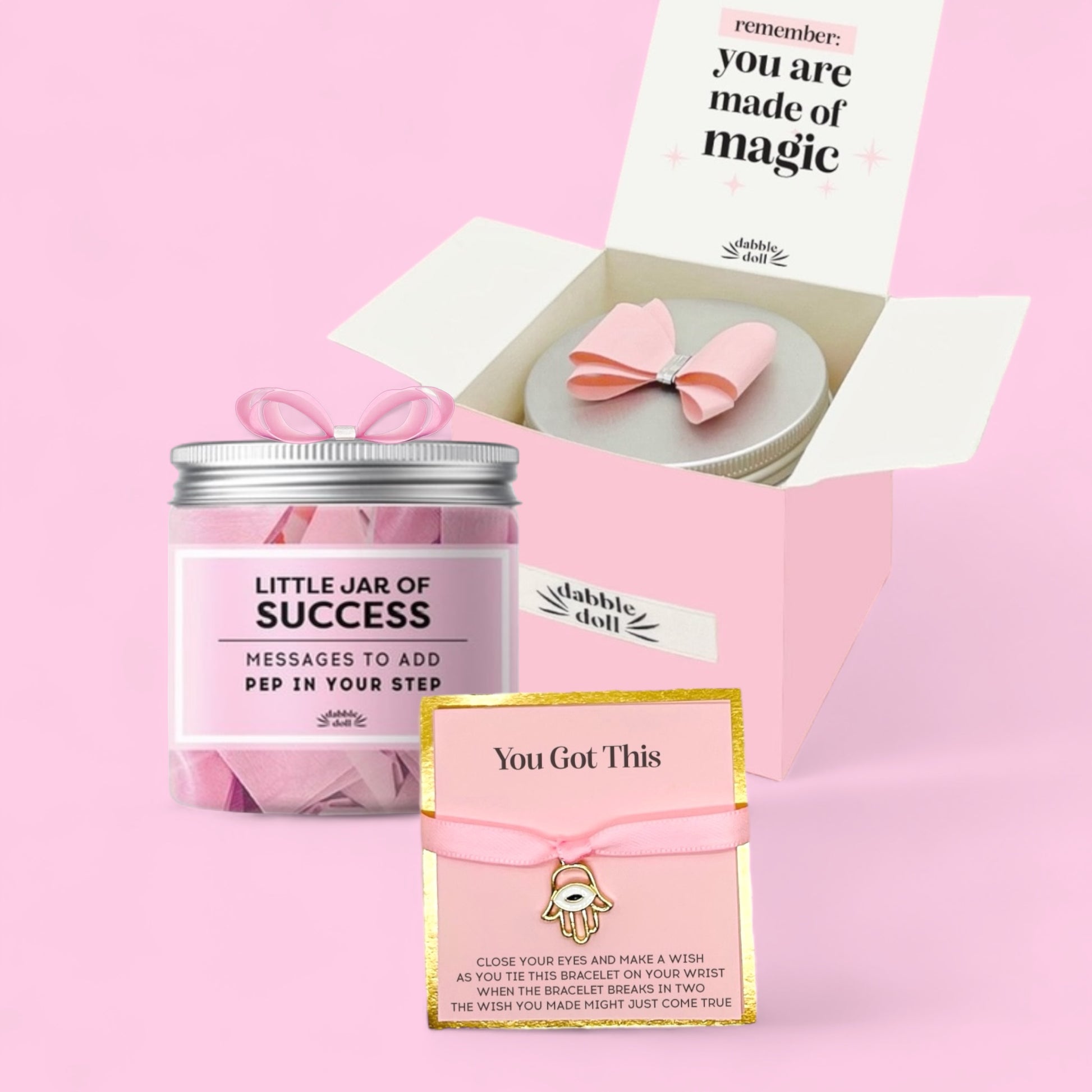 Pink Little Jar of Success by Dabble Doll with inspirational messages for girls and women