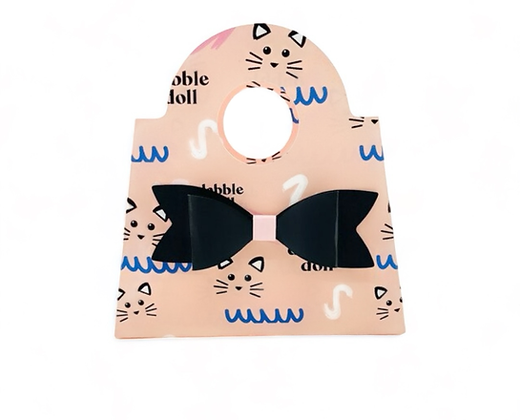 Dabble Doll Mini Purse Favor in Soft Pink with Cute Cat Print and Black Bow for Girls and Women