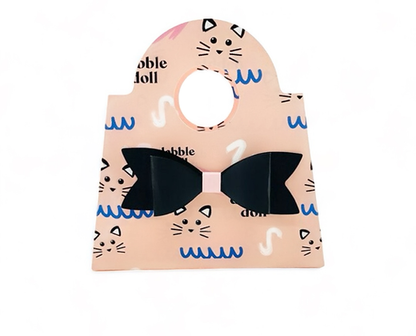 Dabble Doll Mini Purse Favor in Soft Pink with Cute Cat Print and Black Bow for Girls and Women