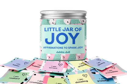 Dabble Doll Little Jar of Joy with colorful positive affirmations for girls and women to spark joy