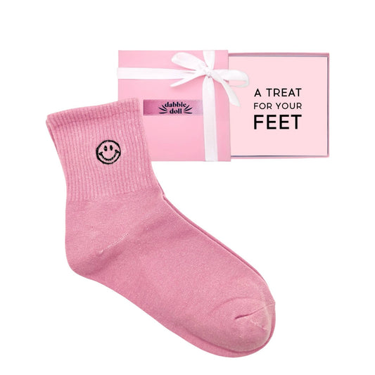 Dabble Doll Pink Socks with Smiley Face Design for Comfortable Everyday Wear
