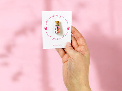 Dabble Doll Cute Greeting Card with a Tiny Jar of Colorful Sprinkles for Girls and Women