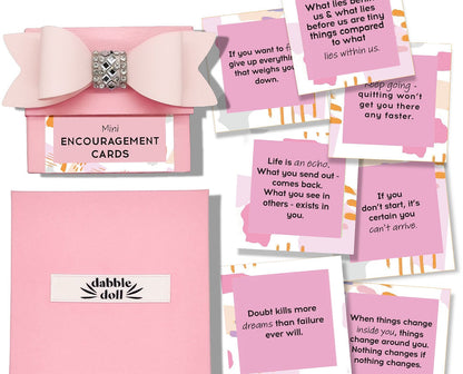 Dabble Doll mini Success cards in pink with motivational quotes for girls and women to inspire personal growth