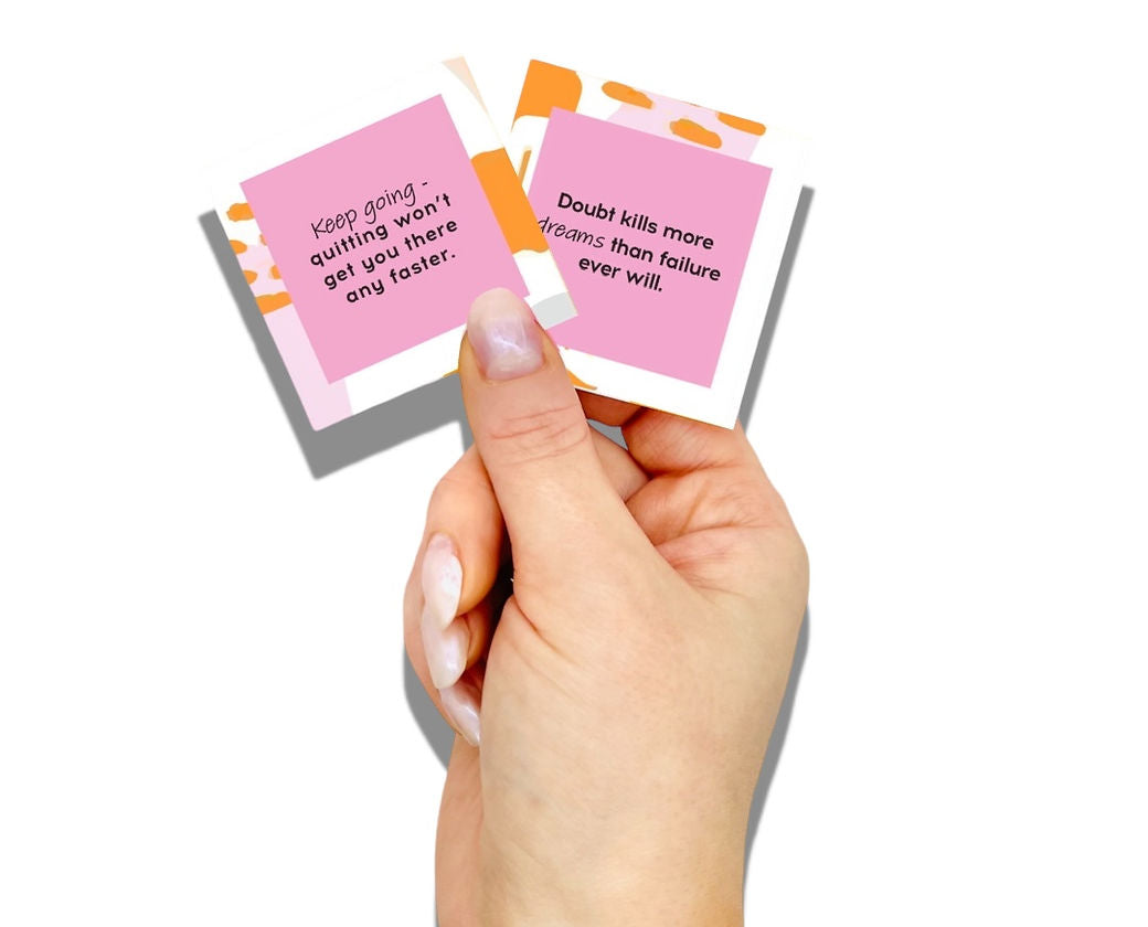 Dabble Doll Success cards in pastel colors featuring motivational quotes for girls and women