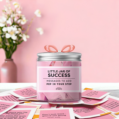 Dabble Doll success motivation jar gift box with pink motivational notes inside clear jar with silver lid