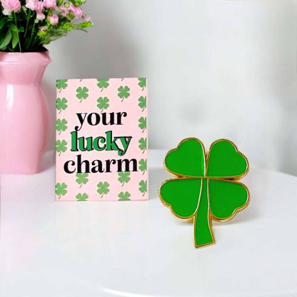 Dabble Doll Gift Box featuring a green four-leaf clover and a card saying thinking of you