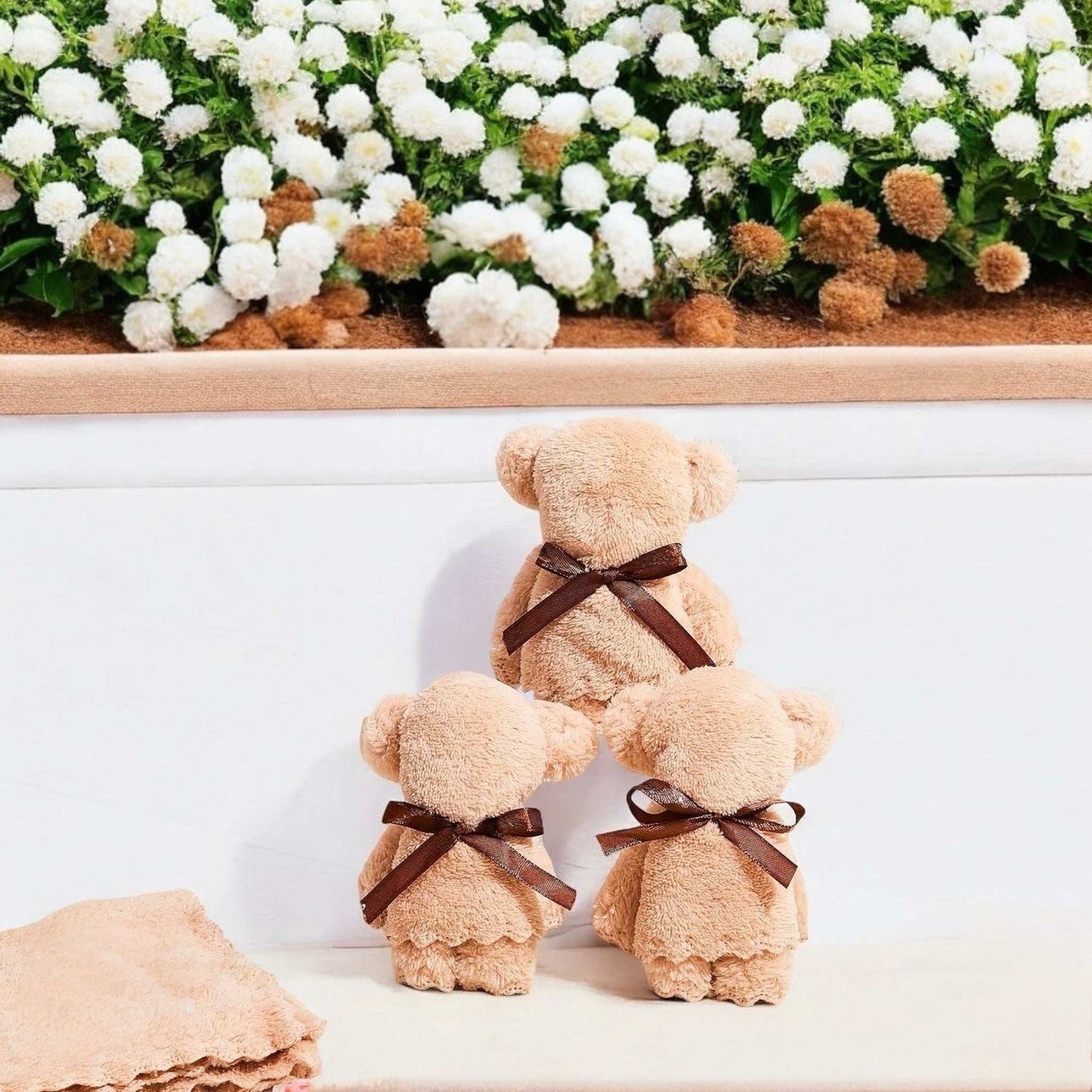 Dabble Doll Soft Beige Plush Teddy Bears with Brown Ribbons for Girls and Women
