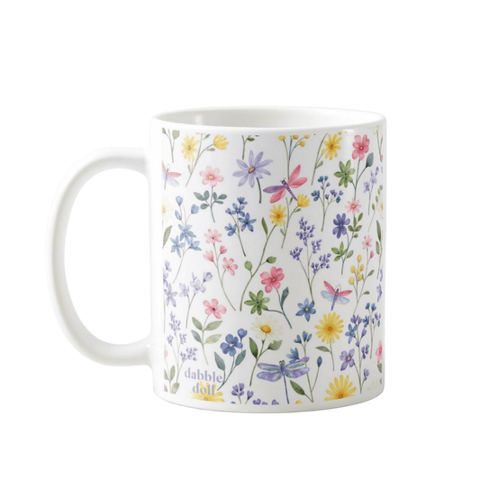 Dabble Doll Wildflower Gift Box featuring a floral patterned mug with colorful designs