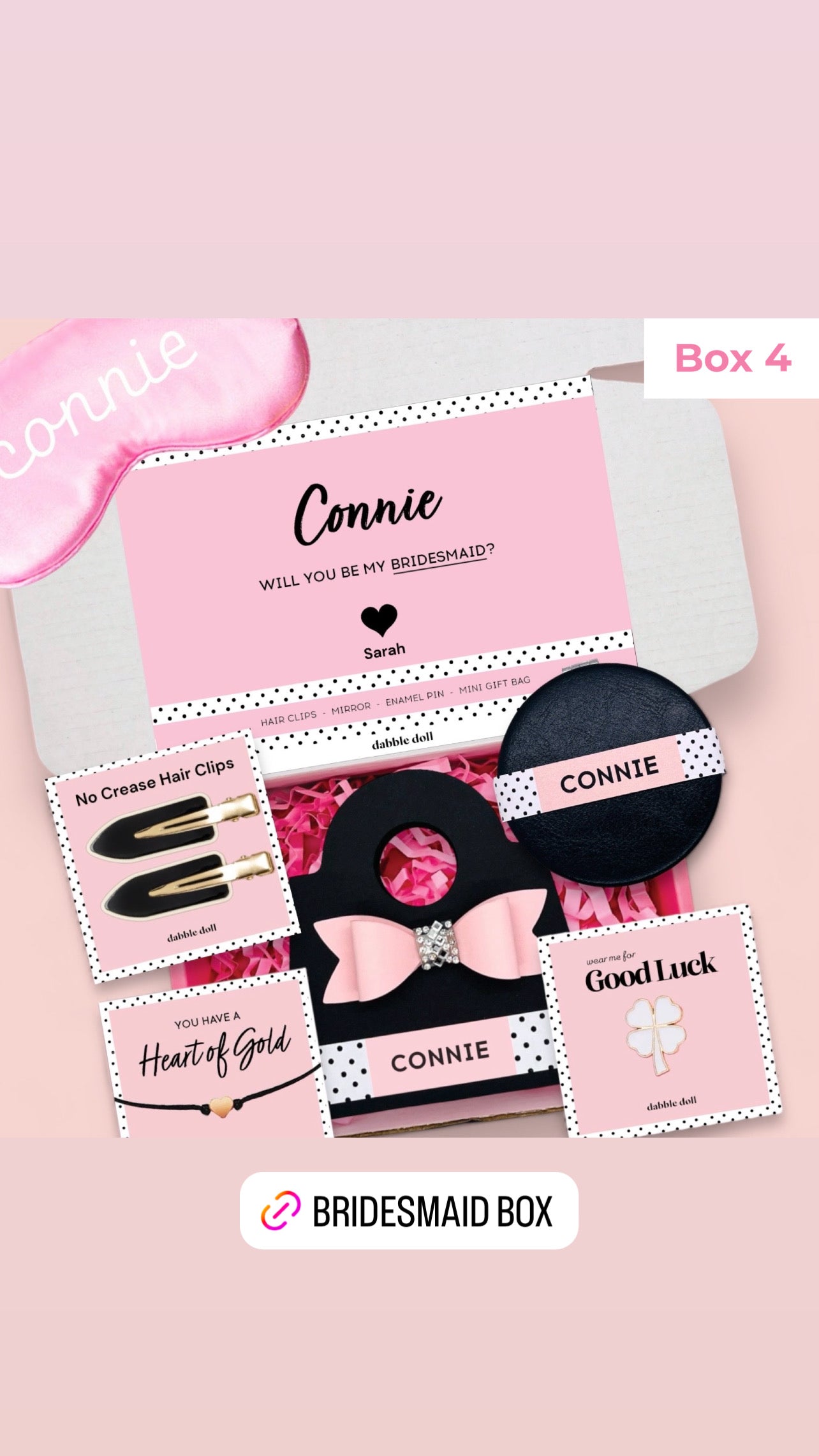 Pink Gift Box for Girls with No Crease Hair Clips and Heart of Gold items for Bridesmaid Proposals