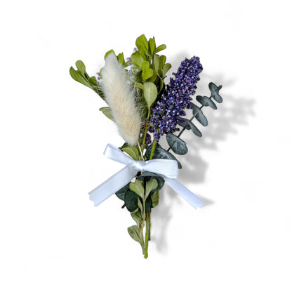 Dried flowers bouquet in purple and green with a white ribbon, perfect for girls and women decor