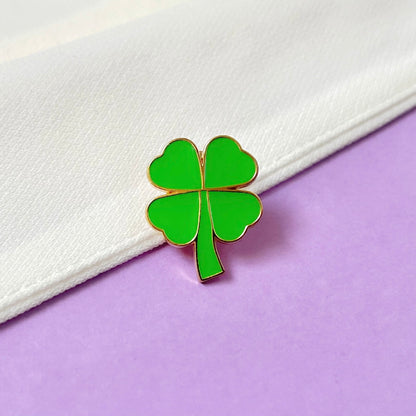 Dabble Doll Green Enamel Four Leaf Clover Pin for Girls and Women with Gold Trim