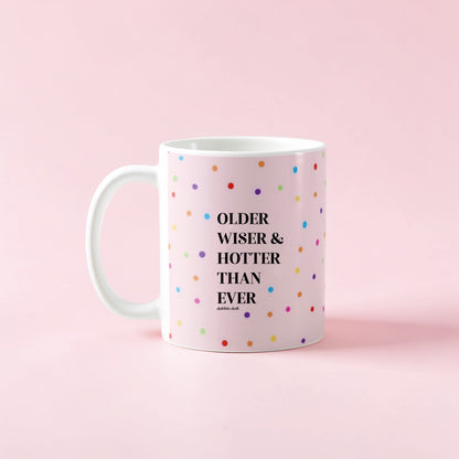 Dabble Doll Gift Box featuring a funny coffee mug with playful text and colorful polka dots