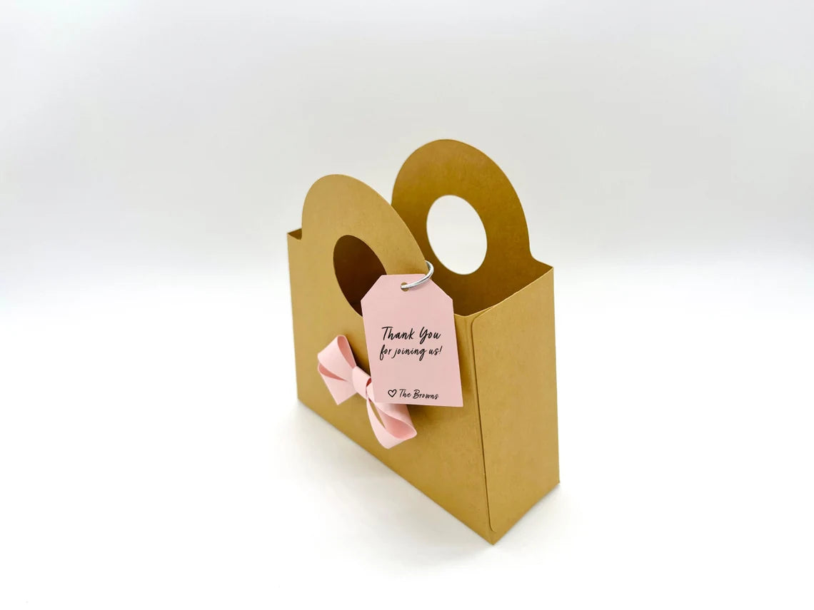 Dabble Doll Brown Kraft Paper Gift Bag with Pink Bow and Tag for Girls and Women