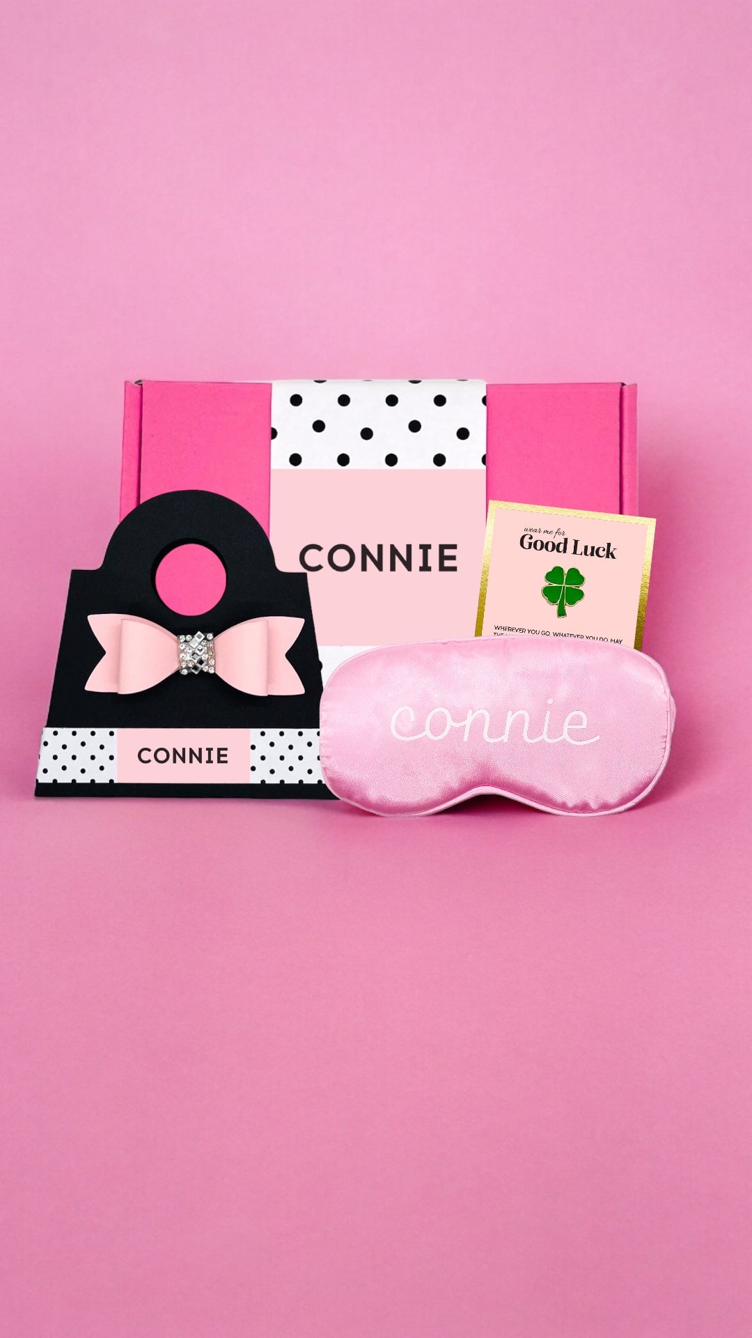 Pink Dabble Doll Gift Box for girls featuring a sleep mask and good luck card