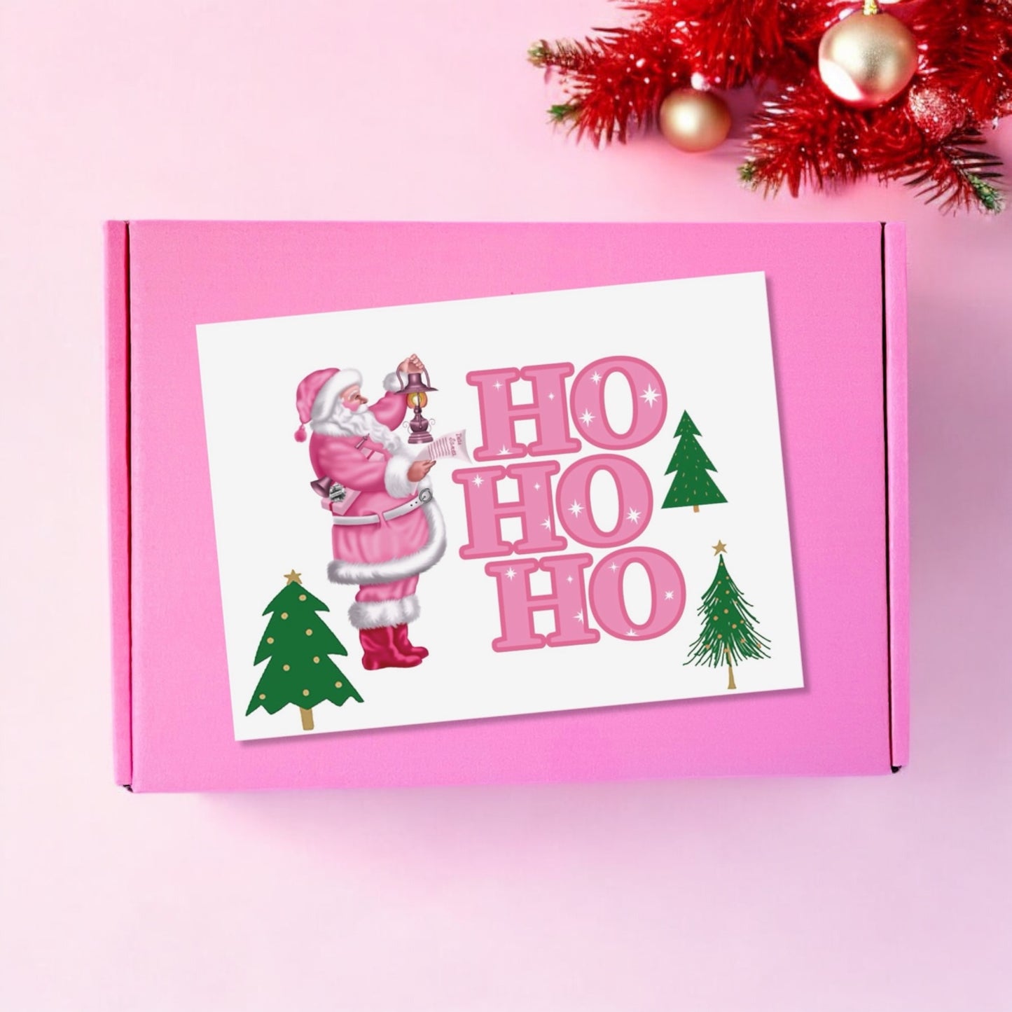 Dabble Doll Pink Gift Box with Ho Ho Ho Design, Perfect for Girls and Women this Holiday Season