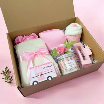 Dabble Doll Gift Box with Soft Blanket, Body Scrub, and Spa Accessories for Relaxation