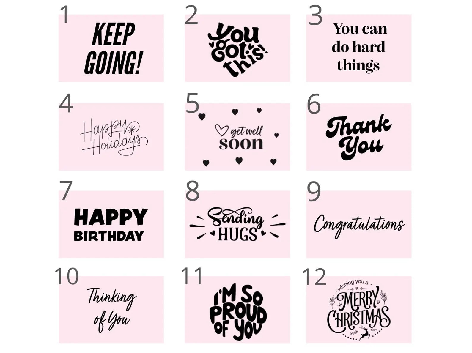 Pink gift box featuring uplifting greeting cards for girls and women, including birthday and holiday themes