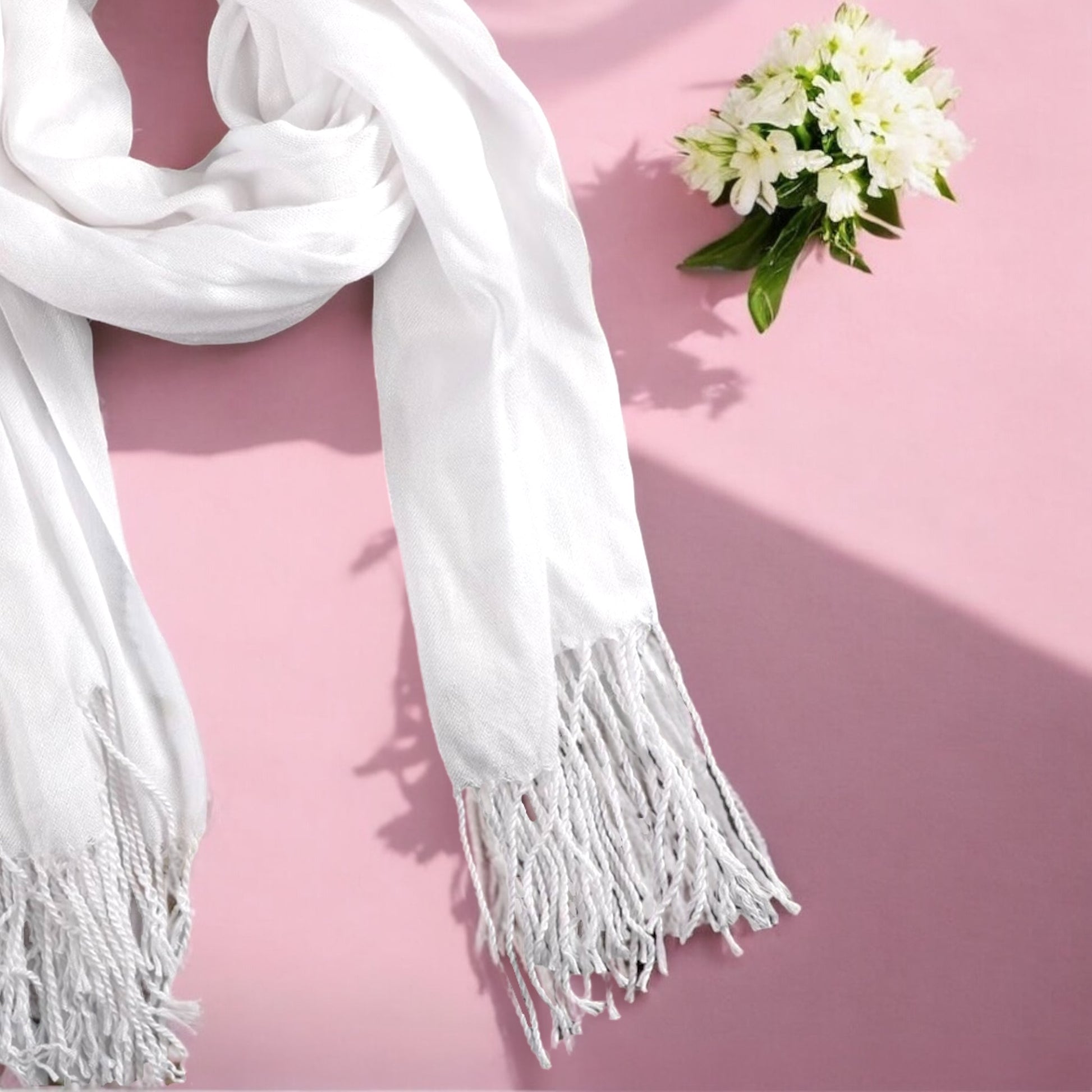 Elegant white Dabble Doll gift box featuring a stylish scarf perfect for girls and women