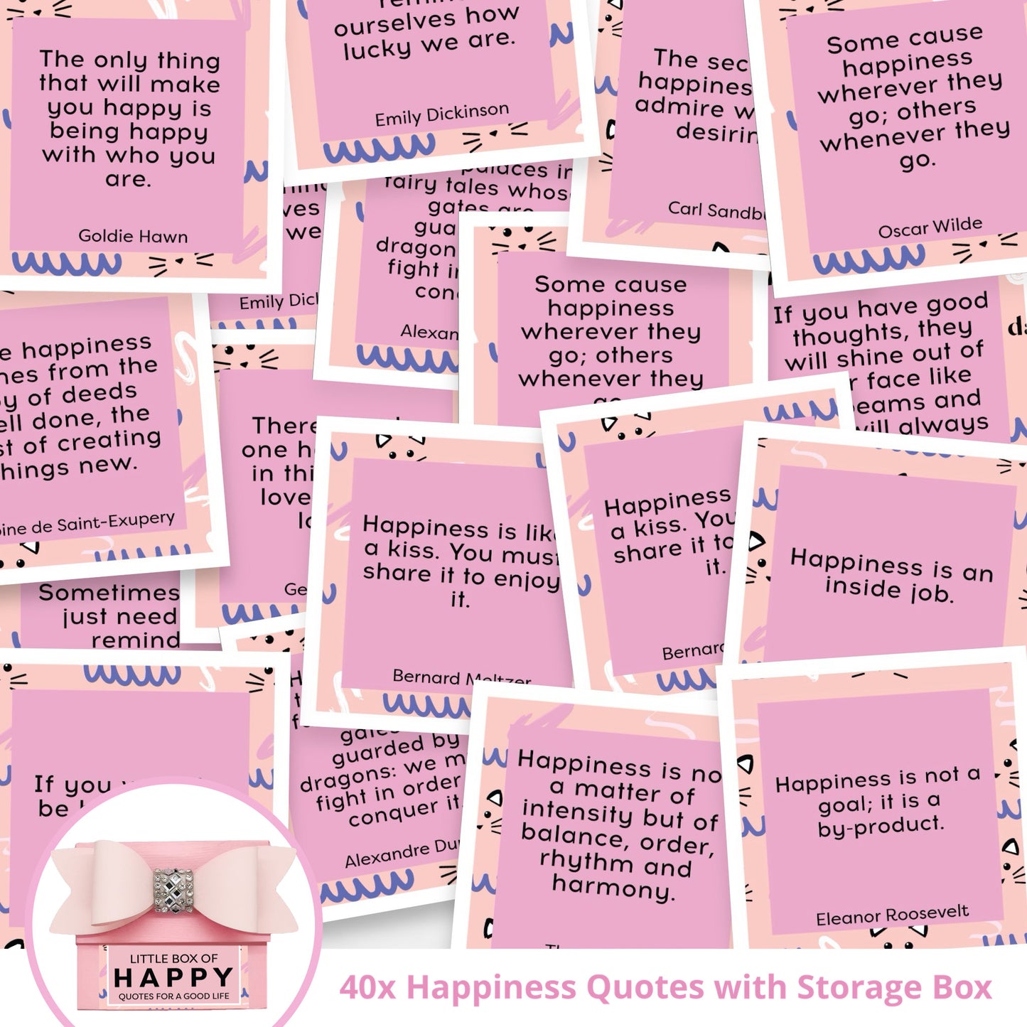 Pink Dabble Doll Gift Box for Girls featuring 40 happy quotes on decorative cards