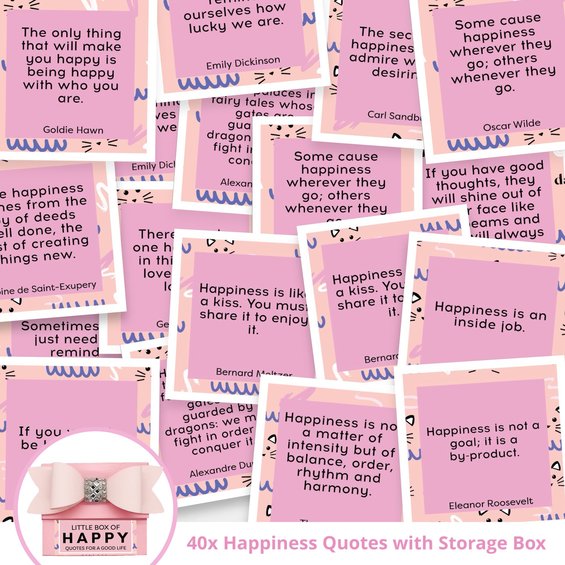 Pink Dabble Doll Gift Box for Girls featuring 40 happy quotes on decorative cards
