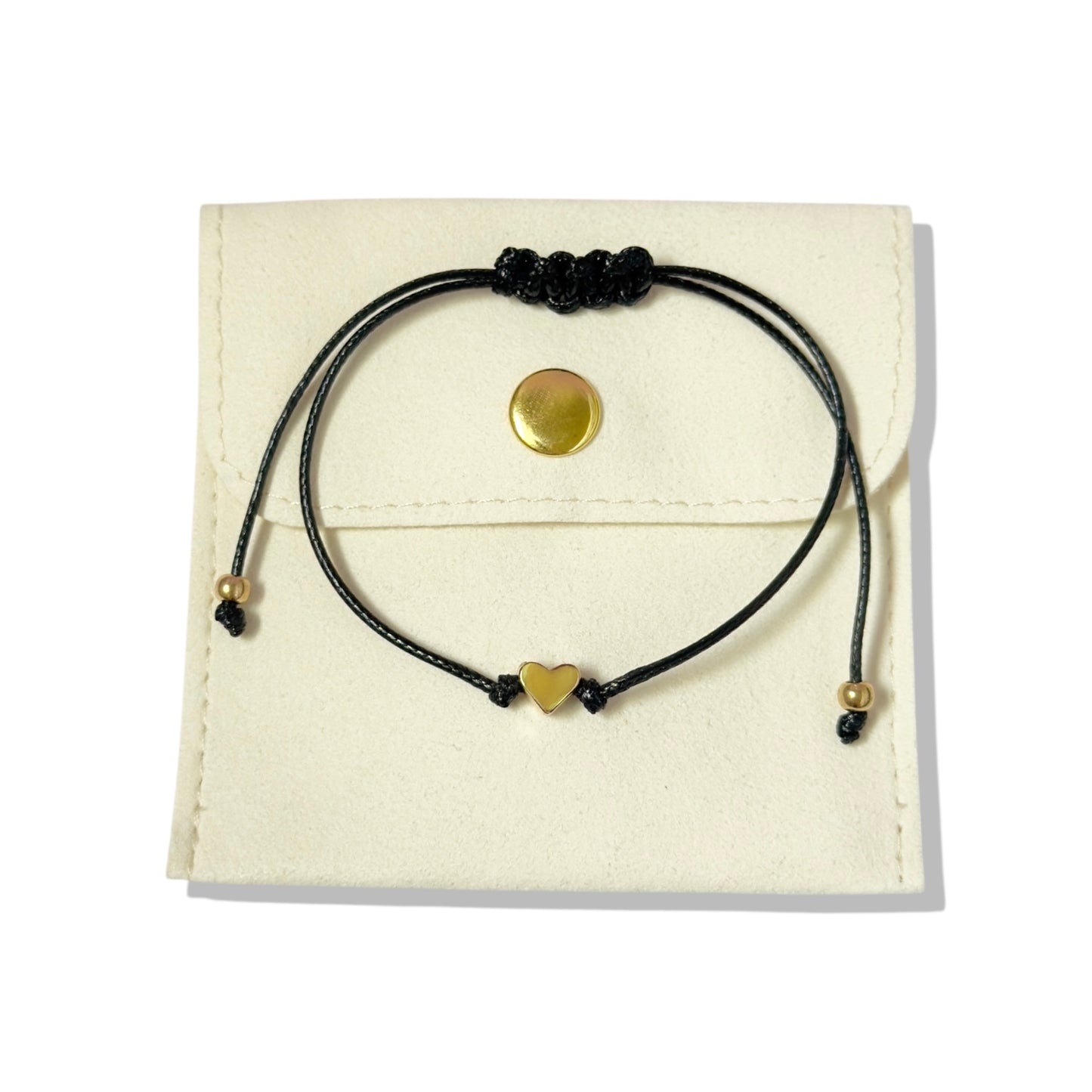 Black heart bracelet for girls and women, featuring a delicate gold charm on a sleek cord