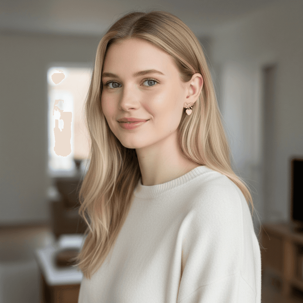 Model wearing Dabble Doll heart earrings that add a charming touch to any outfit