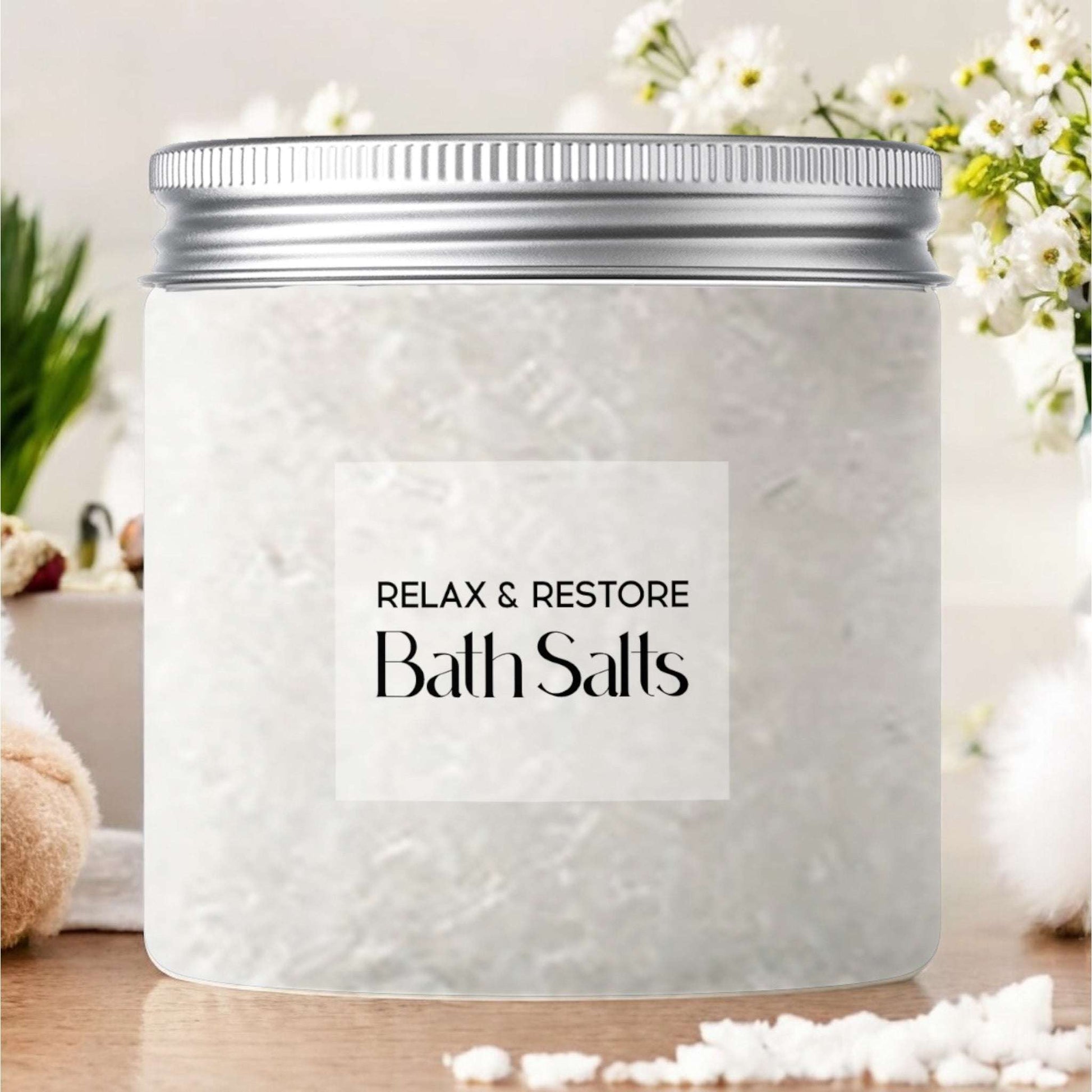 Relax and restore bath salts container from Dabble Doll hygge gift box for calming self-care