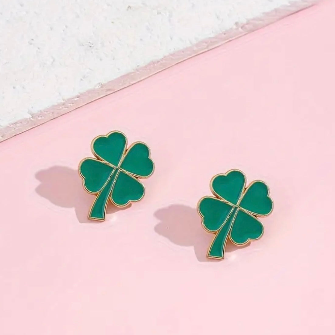 Green Dabble Doll Clover Earrings with Gold Accents, a cute accessory symbolizing luck for girls and women