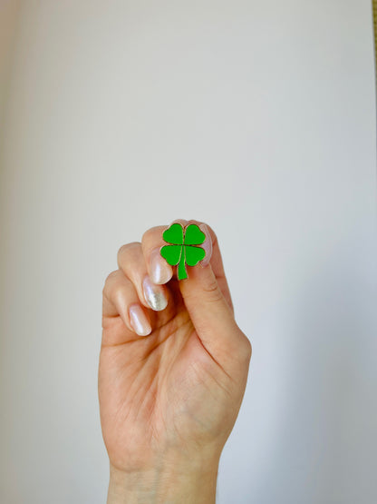 Green Enamel Four-Leaf Clover Pin for Girls and Women symbolizing Luck