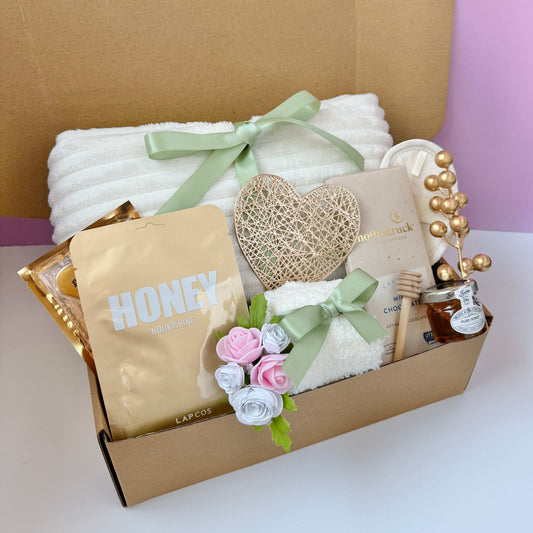 Dabble Doll gift box with towel honey sachet flowers and decorative items for thoughtful birthday gift for friend