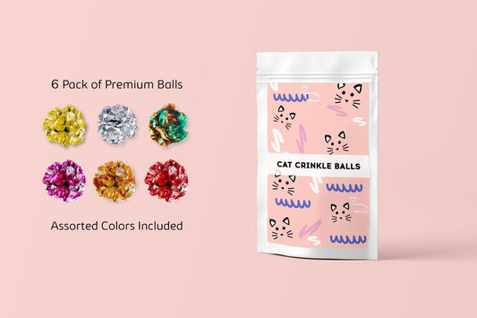 Dabble Doll 6 pack of assorted color mylar crinkle cat toys balls in resealable bag
