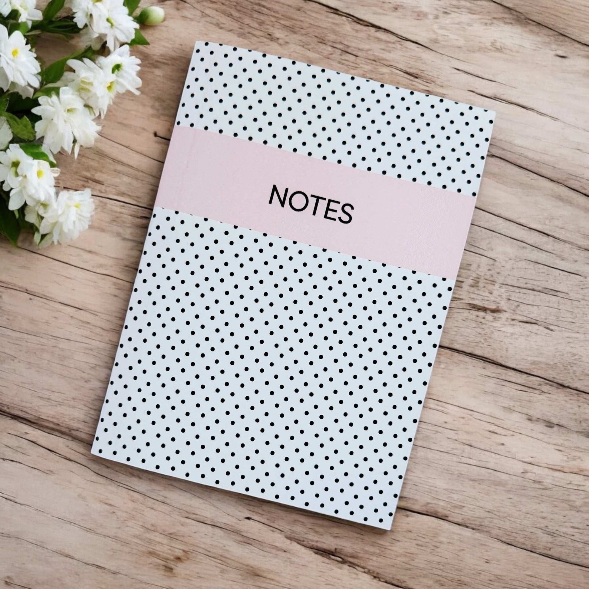 Dabble Doll Polka Dot Notebook in White and Pink, Stylish for Girls and Women