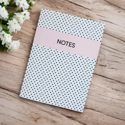 Dabble Doll Polka Dot Notebook in White and Pink, Stylish for Girls and Women