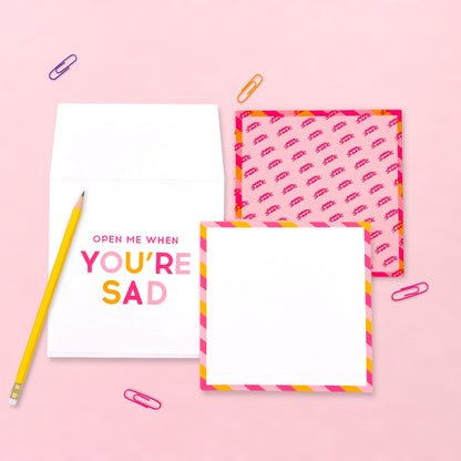 Open me when you're sad notepad set in pink and white, perfect for girls and women, made for uplifting moments