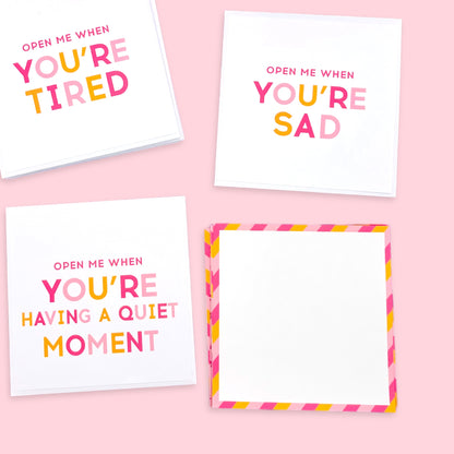Dabble Doll Open me when cards in pink and white, designed for girls and women with uplifting messages