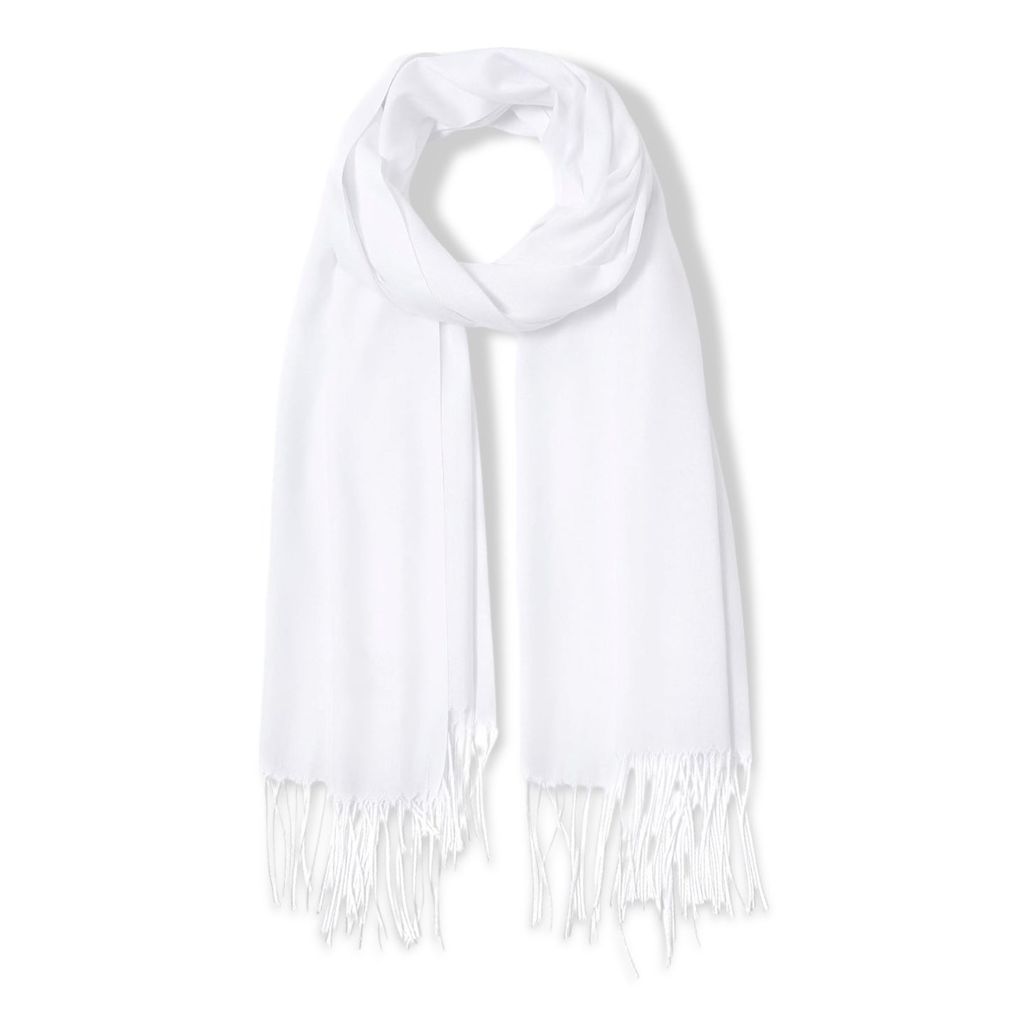 White Pashmina Scarf for Girls and Women made from Soft, Cozy Material with Elegant Fringe