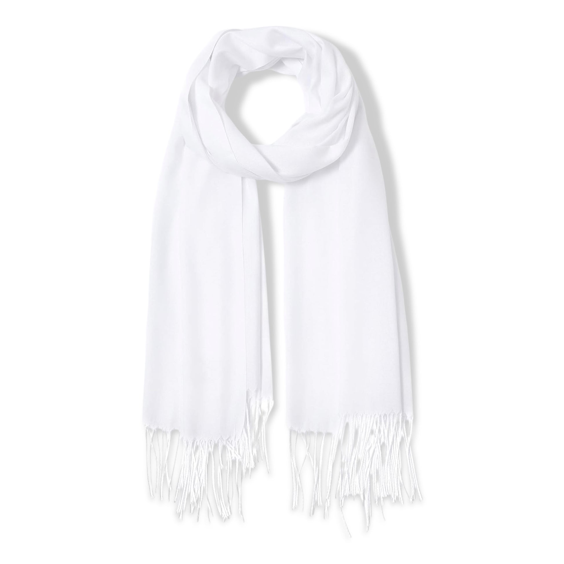 White Pashmina Scarf for Girls and Women made from Soft, Cozy Material with Elegant Fringe