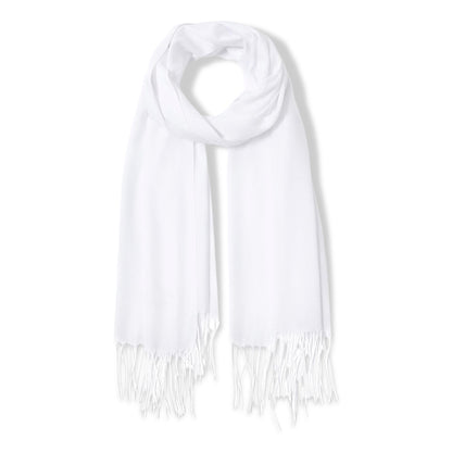 White Pashmina Scarf for Girls and Women made from Soft, Cozy Material with Elegant Fringe