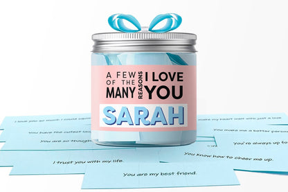 Personalized gift jar for girls featuring blue notes that express love and friendship