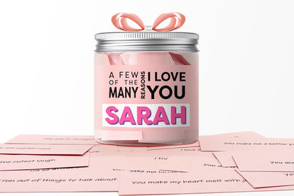 Personalized gift jar with pink notes for girls, women, or ladies sharing love messages