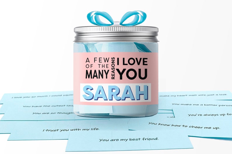 Dabble Doll Personalized gift in a pink and blue jar for girls and women with heartfelt notes inside