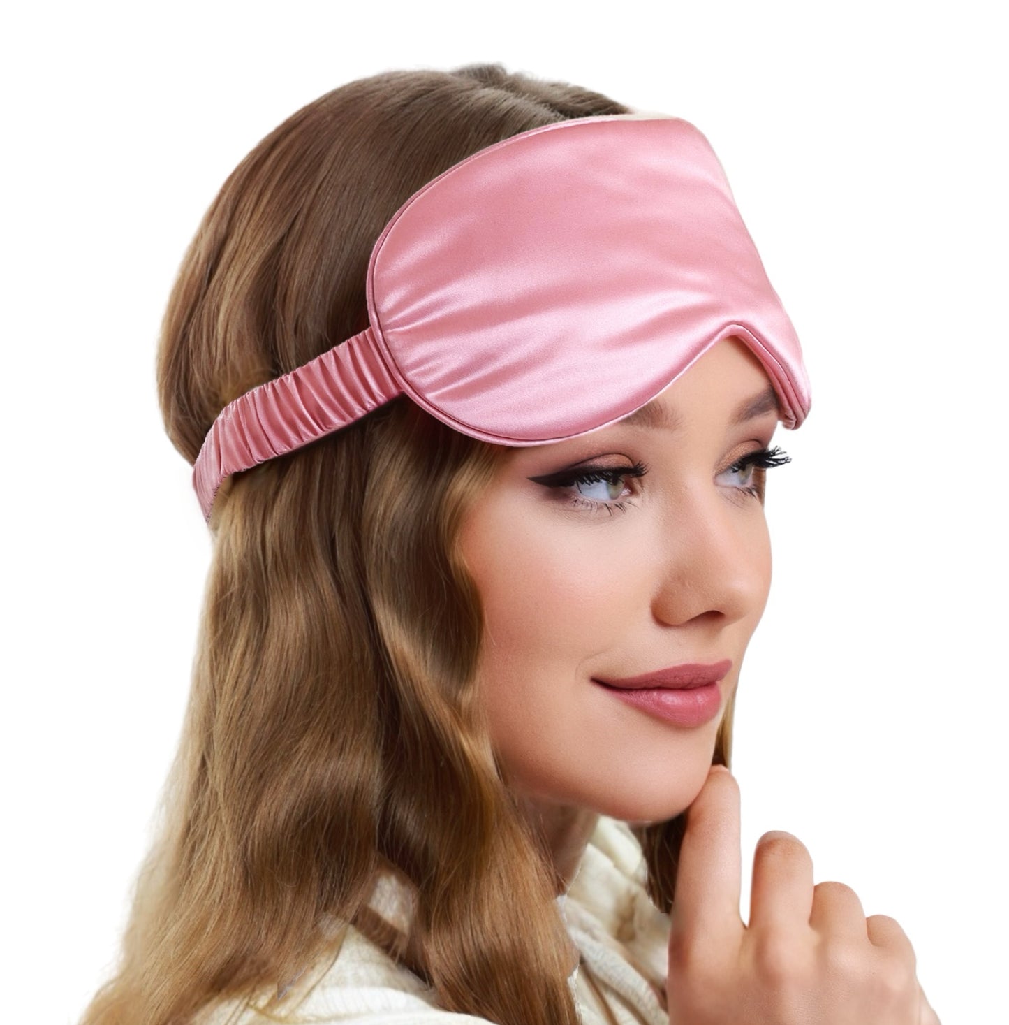 Dabble Doll Pink sleep mask made of soft satin, ideal for girls and women for a comfortable rest