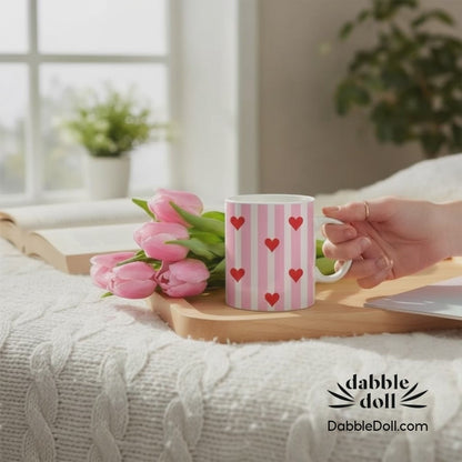 11 oz Cozy Cute Ceramic Mug with Hearts